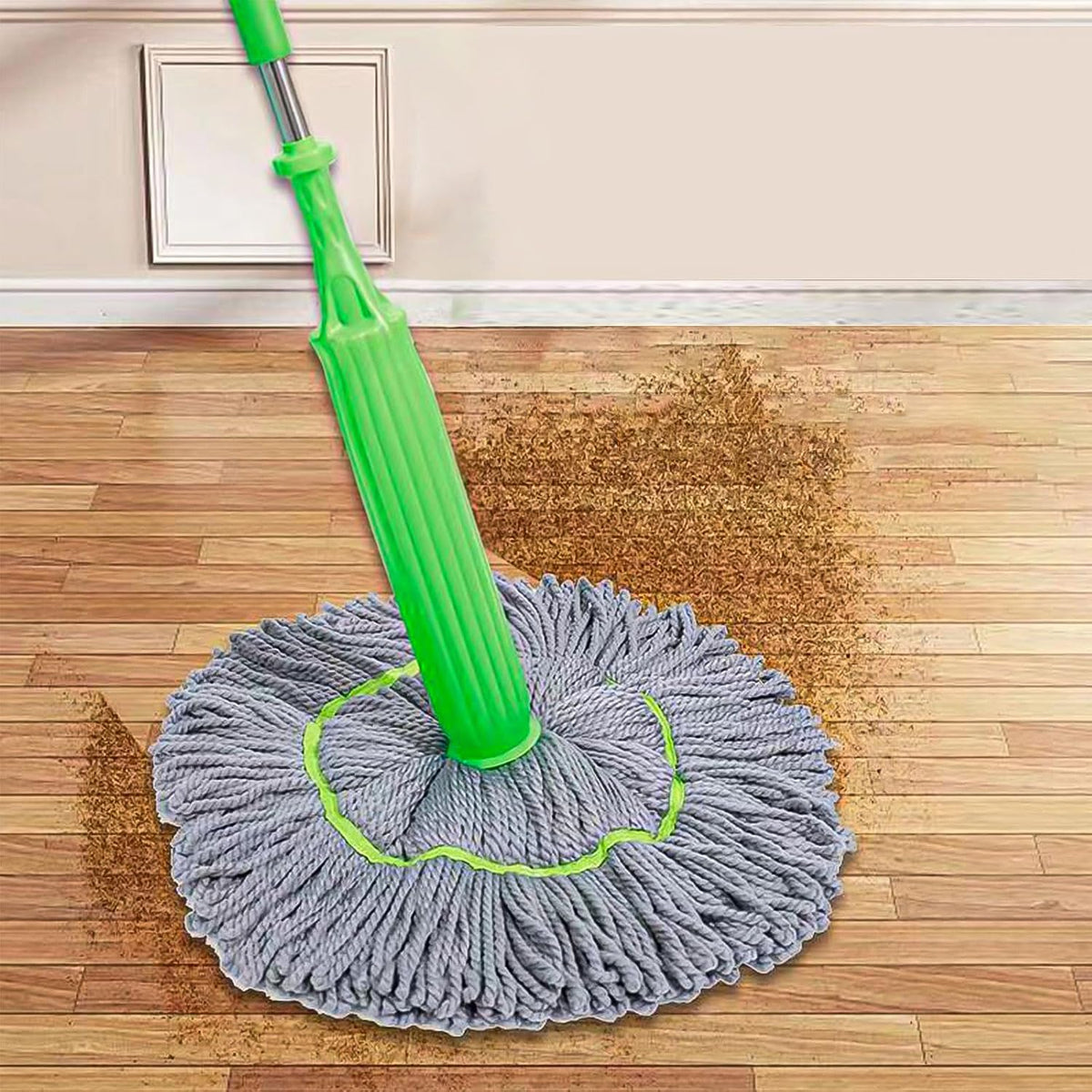 2 in 1 Dehydrated Mop, Self Wringing, Microfiber Head, Floor, Tile, Vinyl, Green, 1PCS
